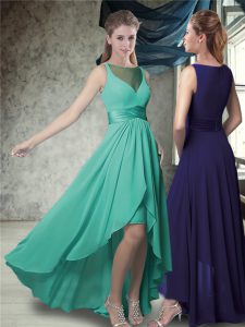 Comfortable A-line Bridesmaid Dress Green Bateau Chiffon Sleeveless High Low Zipper