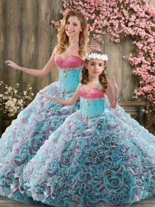 Excellent Lace Up Quinceanera Dresses Multi-color for Military Ball and Sweet 16 and Quinceanera with Beading Brush Train