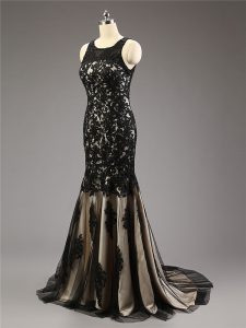 Nice Black Dress for Prom Prom and Party with Lace and Appliques Sweetheart Sleeveless Brush Train Zipper