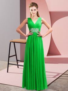 Green Side Zipper V-neck Beading and Ruching Homecoming Dress Chiffon Sleeveless