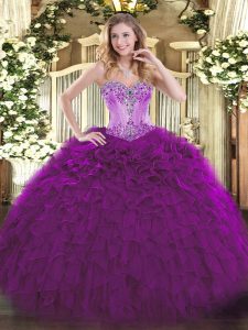 Floor Length Ball Gowns Sleeveless Eggplant Purple Sweet 16 Dress Lace Up
