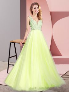 Tulle Sleeveless Floor Length Prom Dress and Lace