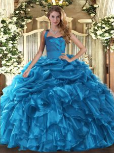 Trendy Baby Blue Lace Up 15 Quinceanera Dress Ruffles and Pick Ups Sleeveless Floor Length