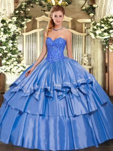 Best Selling Organza and Taffeta Sweetheart Sleeveless Lace Up Beading and Ruffled Layers Quinceanera Dresses in Blue
