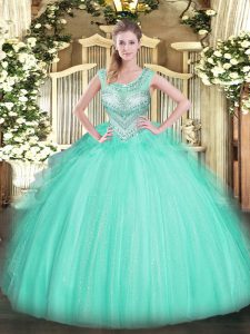 Apple Green Quinceanera Dresses Sweet 16 and Quinceanera with Beading Scoop Sleeveless Lace Up