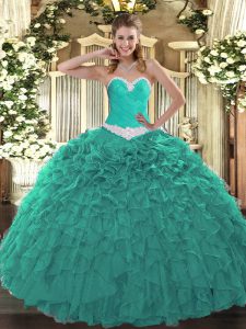 Adorable Sweetheart Sleeveless Lace Up Sweet 16 Quinceanera Dress Turquoise Organza