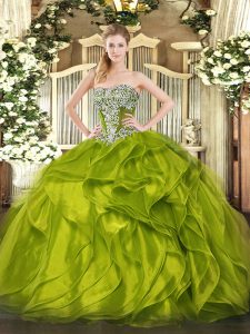 Nice Organza Sleeveless Floor Length Quince Ball Gowns and Beading and Ruffled Layers