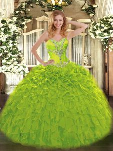 Olive Green Sweet 16 Dress Sweet 16 and Quinceanera with Beading and Ruffles Sweetheart Sleeveless Lace Up