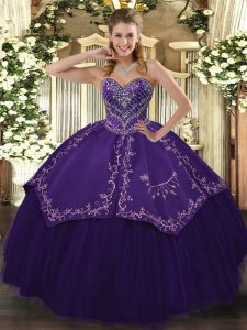 Purple Ball Gowns Taffeta and Tulle Sweetheart Sleeveless Pattern Floor Length Lace Up Quinceanera Gown