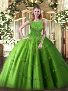 Ball Gowns Beading and Appliques 15 Quinceanera Dress Zipper Tulle Sleeveless Floor Length