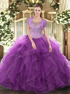 Free and Easy Sleeveless Clasp Handle Floor Length Beading and Ruffled Layers Quince Ball Gowns