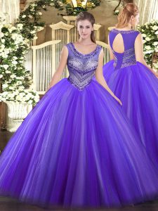 Floor Length Lace Up Quince Ball Gowns Eggplant Purple for Sweet 16 and Quinceanera with Beading