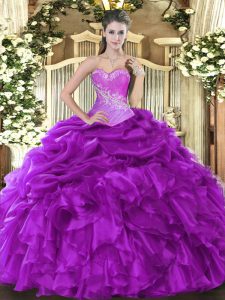 Unique Sweetheart Sleeveless Lace Up Quinceanera Dresses Eggplant Purple Organza