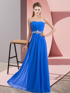 Strapless Sleeveless Lace Up Prom Dress Blue Chiffon