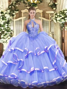 Beading 15th Birthday Dress Lavender Lace Up Sleeveless Floor Length