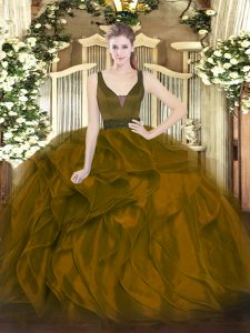 Sleeveless Beading and Ruffles Zipper Ball Gown Prom Dress
