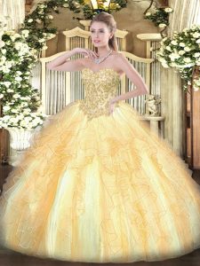 Champagne Sweetheart Lace Up Appliques and Ruffles Sweet 16 Dresses Sleeveless