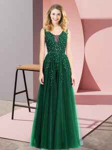 Sexy Square Sleeveless Backless Dress for Prom Dark Green Tulle