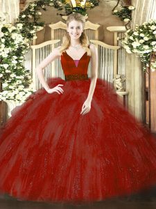 Floor Length Ball Gowns Sleeveless Wine Red 15 Quinceanera Dress Zipper