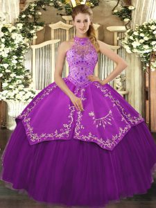 Enchanting Floor Length Lace Up Vestidos de Quinceanera Eggplant Purple for Sweet 16 and Quinceanera with Beading and Embroidery