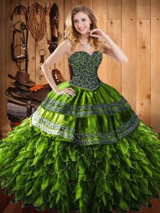 Pretty Organza and Taffeta Sleeveless Floor Length 15 Quinceanera Dress and Beading and Embroidery and Ruffles