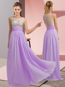 Empire Prom Party Dress Lavender Scoop Chiffon Sleeveless Floor Length Side Zipper