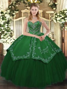 Hot Selling Green Quinceanera Gown Military Ball and Sweet 16 and Quinceanera with Beading and Pattern Sweetheart Sleeveless Lace Up