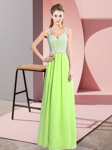 V-neck Sleeveless Zipper Dress for Prom Yellow Green Chiffon