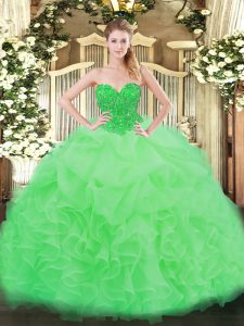Custom Made Apple Green Ball Gowns Organza Sweetheart Sleeveless Ruffles Floor Length Lace Up Vestidos de Quinceanera