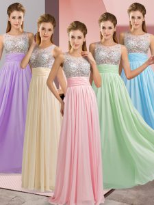 Fabulous Empire Prom Gown Baby Pink Scoop Chiffon Sleeveless Floor Length Side Zipper