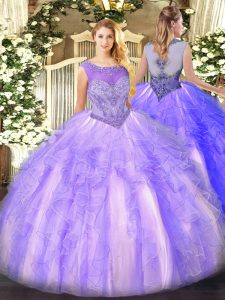 Exquisite Scoop Sleeveless Organza Quinceanera Gowns Beading and Ruffles Lace Up