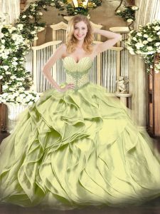 Olive Green Lace Up Sweetheart Beading and Ruffles Vestidos de Quinceanera Organza Sleeveless