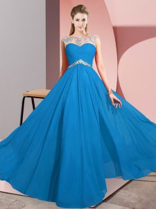 Best Scoop Sleeveless Clasp Handle Prom Party Dress Blue Chiffon