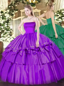 Eggplant Purple Sleeveless Floor Length Ruffled Layers Zipper Sweet 16 Dresses