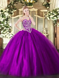 Inexpensive Eggplant Purple Sweetheart Lace Up Beading Quinceanera Dress Sleeveless