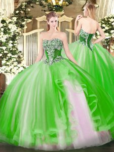 Ball Gowns Sweet 16 Quinceanera Dress Strapless Tulle Sleeveless Floor Length Lace Up