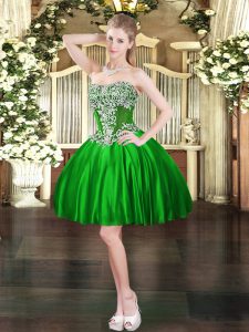 Green Lace Up Homecoming Dress Beading Sleeveless Mini Length