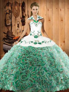 Multi-color Ball Gowns Embroidery Sweet 16 Dress Lace Up Fabric With Rolling Flowers Sleeveless
