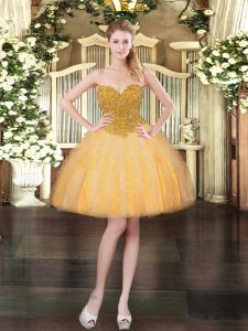 Perfect Mini Length Orange Homecoming Dress Tulle Sleeveless Beading and Ruffles