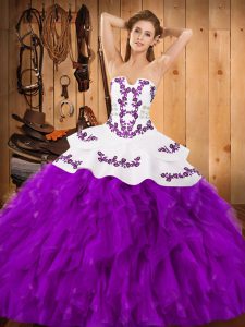 Sumptuous Eggplant Purple Lace Up 15 Quinceanera Dress Embroidery and Ruffles Sleeveless Floor Length