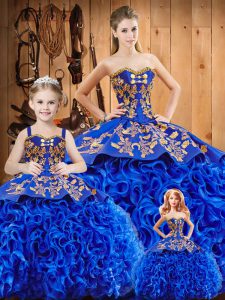 High Quality Sweetheart Sleeveless Fabric With Rolling Flowers 15th Birthday Dress Embroidery Court Train Lace Up
