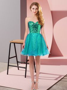 Chic Teal Sleeveless Sequins Mini Length Prom Party Dress