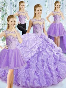 Free and Easy Lavender Sleeveless Brush Train Beading and Ruffled Layers Quinceanera Dresses