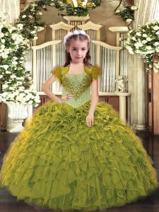 Organza Sleeveless Floor Length Little Girl Pageant Dress and Beading and Ruffles