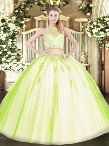 Discount Floor Length Yellow Green Ball Gown Prom Dress Scoop Sleeveless Zipper