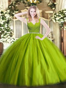 Sweet Olive Green Sleeveless Beading Floor Length Sweet 16 Quinceanera Dress