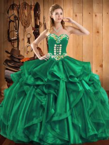 Amazing Sleeveless Embroidery and Ruffles Lace Up Sweet 16 Dress