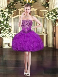 Flirting Strapless Sleeveless Lace Up Prom Dresses Purple Organza