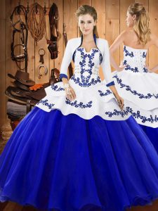 Edgy Royal Blue Lace Up Quince Ball Gowns Embroidery Sleeveless Floor Length