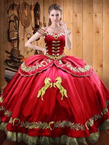 Stunning Red Off The Shoulder Lace Up Beading and Embroidery Quinceanera Dresses Sleeveless